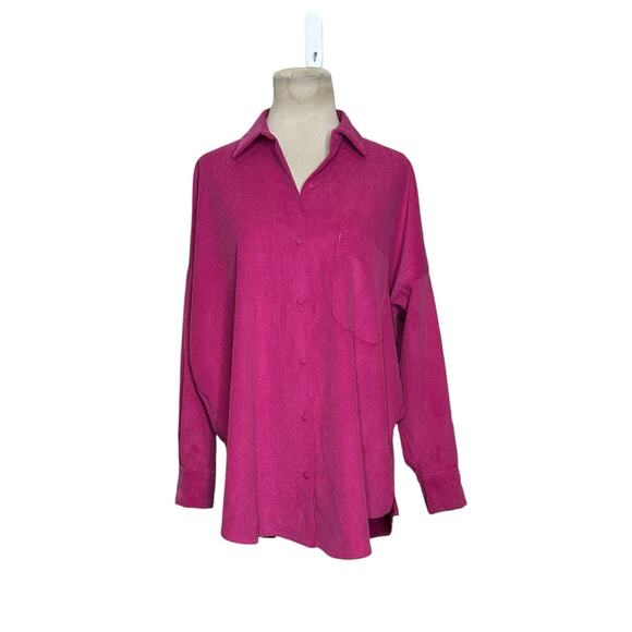 Zara fuchsia long sleeves soft corduroy buttoned blouse size M - Picture 10 of 13